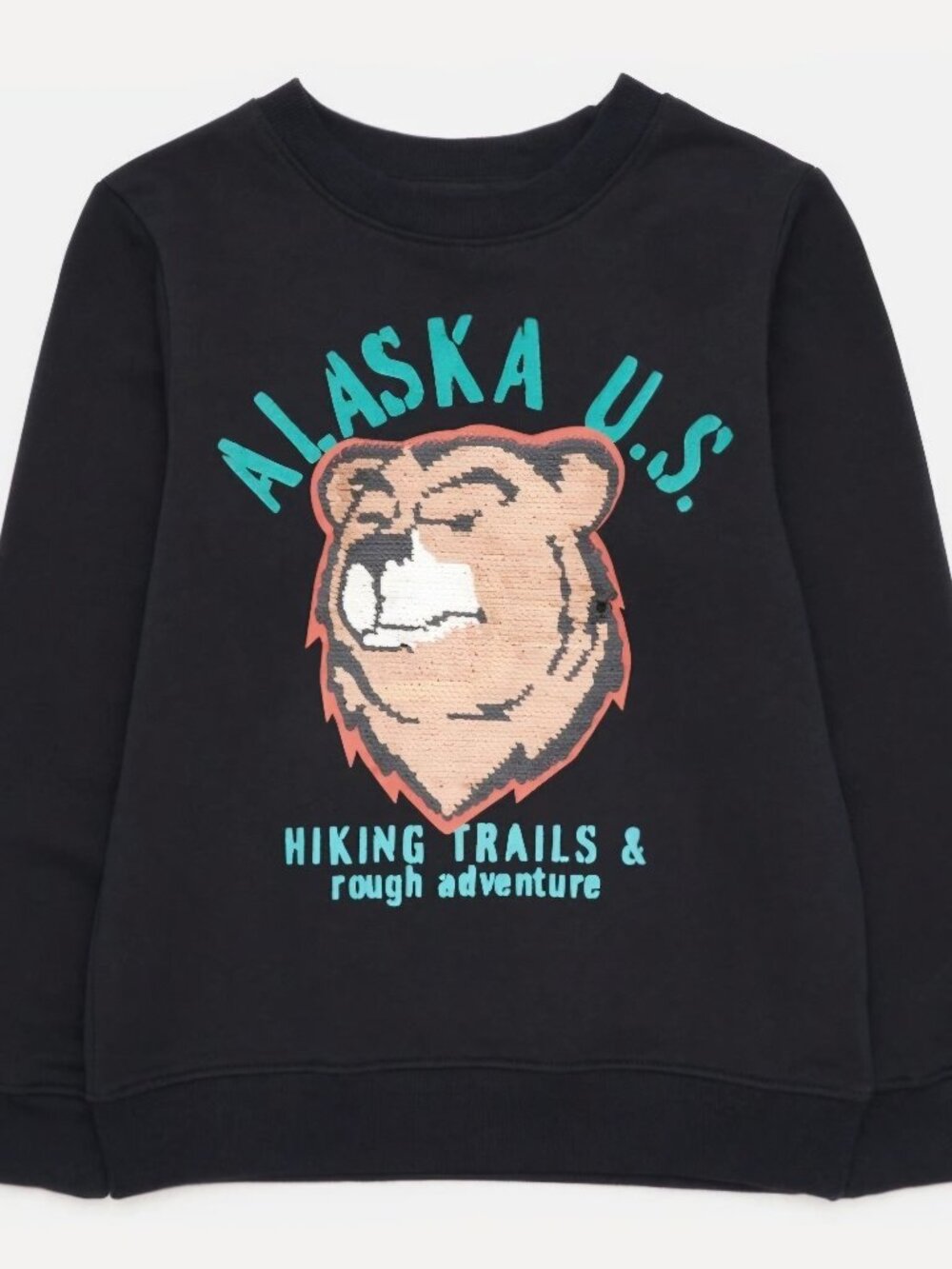H&M Alaska U.S. Sequin Trainer Boys Dark blue sweatshirt Bear Print Size 8-10